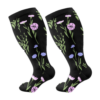 Plus Size Painted Flowers Compression Socks