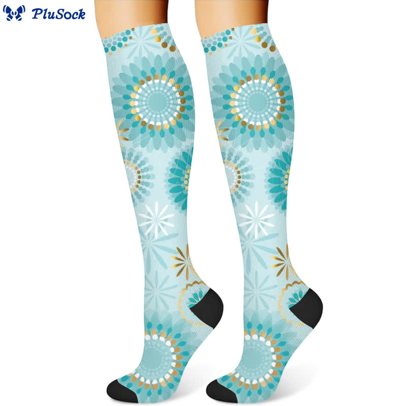 Feather Diamond Print Compression Socks(3 Pairs)