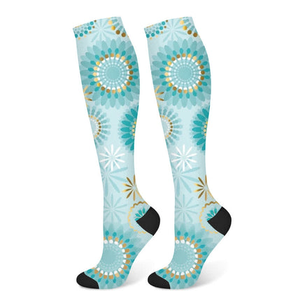 Feather Diamond Print Compression Socks(3 Pairs)