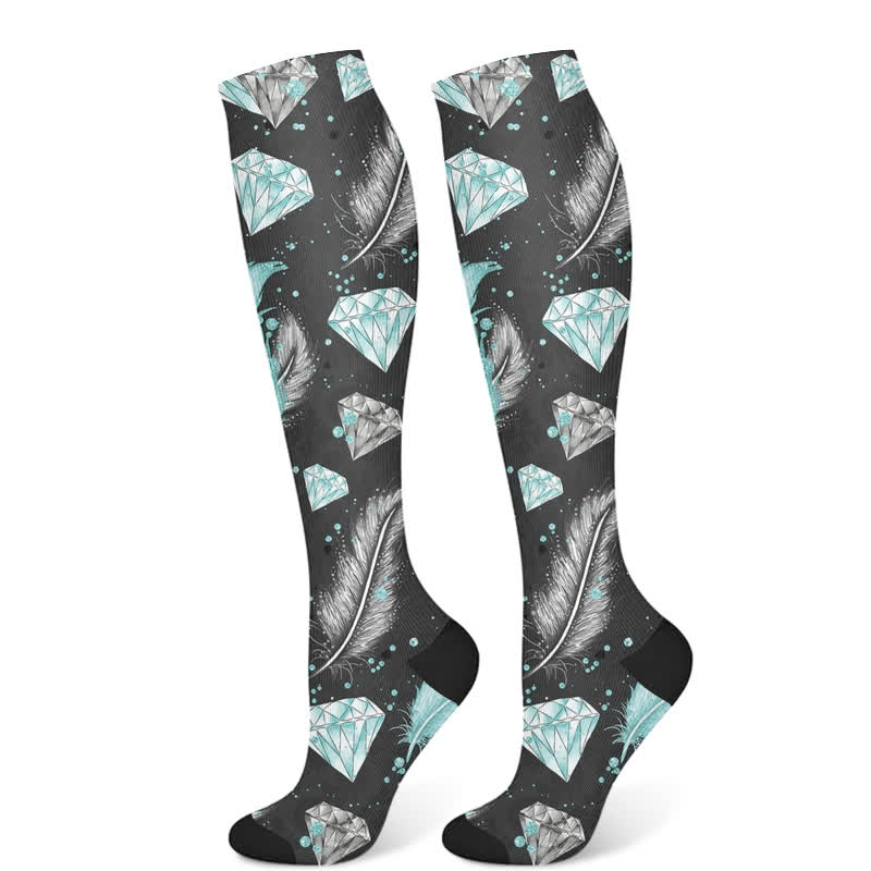 Feather Diamond Print Compression Socks(3 Pairs)