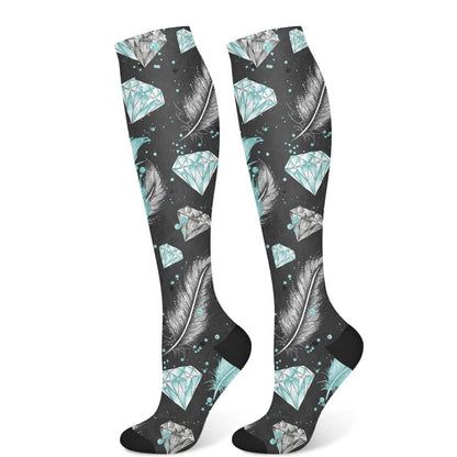 Feather Diamond Print Compression Socks(3 Pairs)