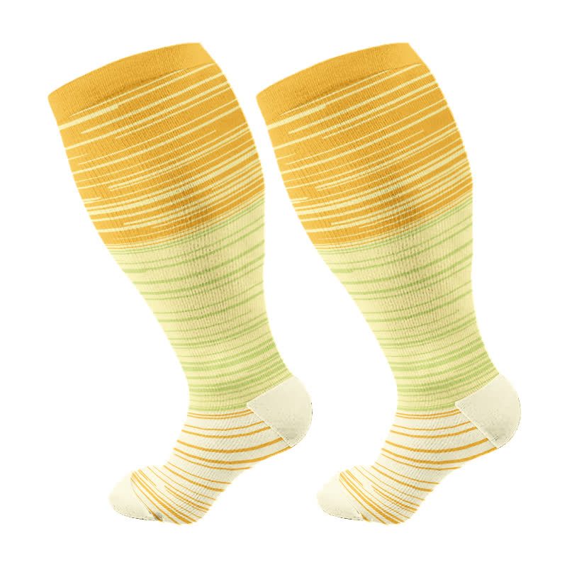 Plusock Plus Size Gradient Striped Compression Socks(3 Pairs) - Yellow - 3XL - image 1