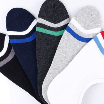 Plus Size Striped Cuff No-show Socks(5 Pairs)