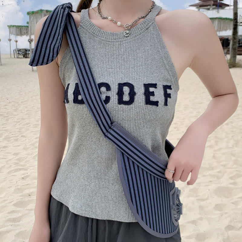 Striped Ribbon Rechargeable Fan Visor Sun Hat