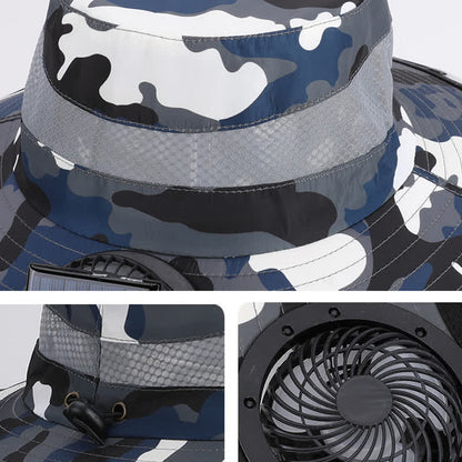 Camouflage Bucket Hat with Neck Flap and Rechargeable Fan(2 Packs)