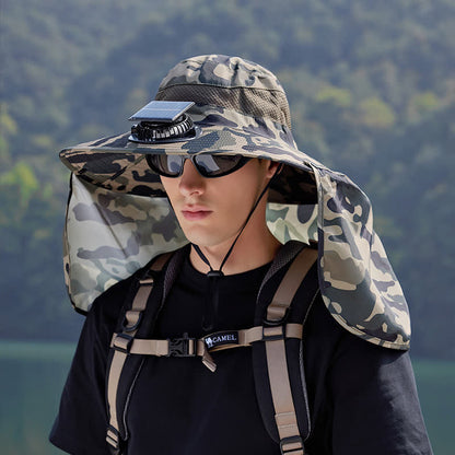 Camouflage Bucket Hat with Neck Flap and Rechargeable Fan(2 Packs)