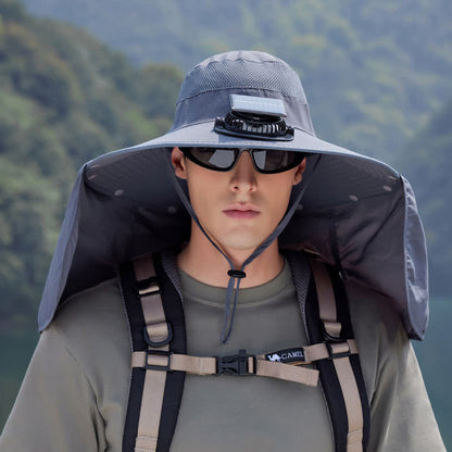 Plusock Outdoor Rechargeable Fan Bucket Hat with Neck Flap - Dark Grey - One Size - image 1