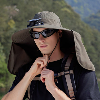 Plusock Outdoor Rechargeable Fan Bucket Hat with Neck Flap - Army Green - One Size - image 7
