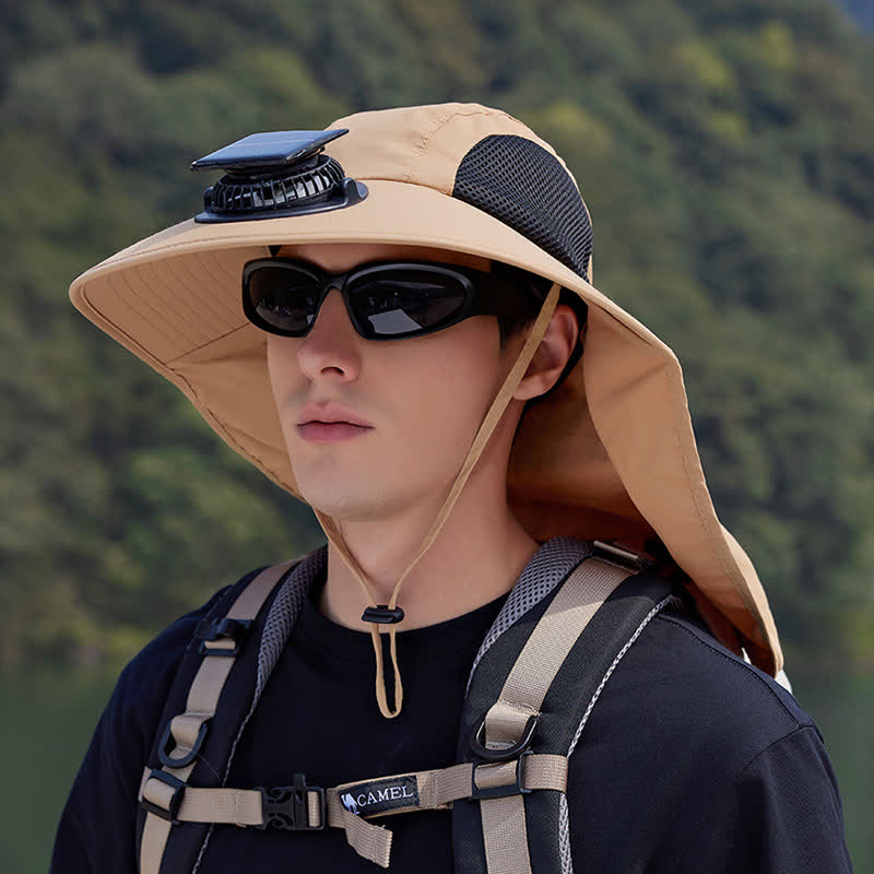 Plusock Outdoor Rechargeable Fan Breathable Bucket Hat - Khaki - One Size - image 0