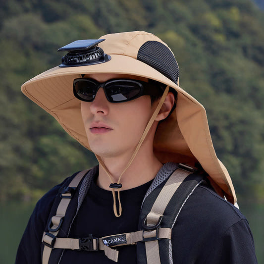 Plusock Outdoor Rechargeable Fan Breathable Bucket Hat - Khaki - One Size - image 0