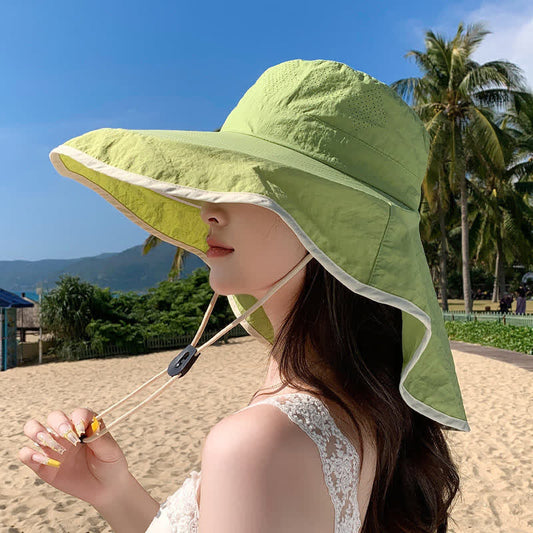 Plusock Wide Brim Sun Hat with Neck Flap - Green - One Size - image 0
