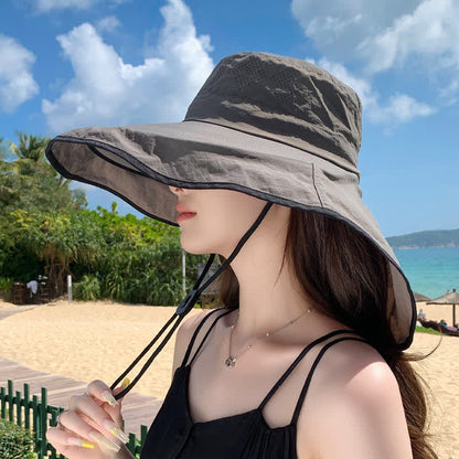 Plusock Wide Brim Sun Hat with Neck Flap - Grey - One Size - image 2
