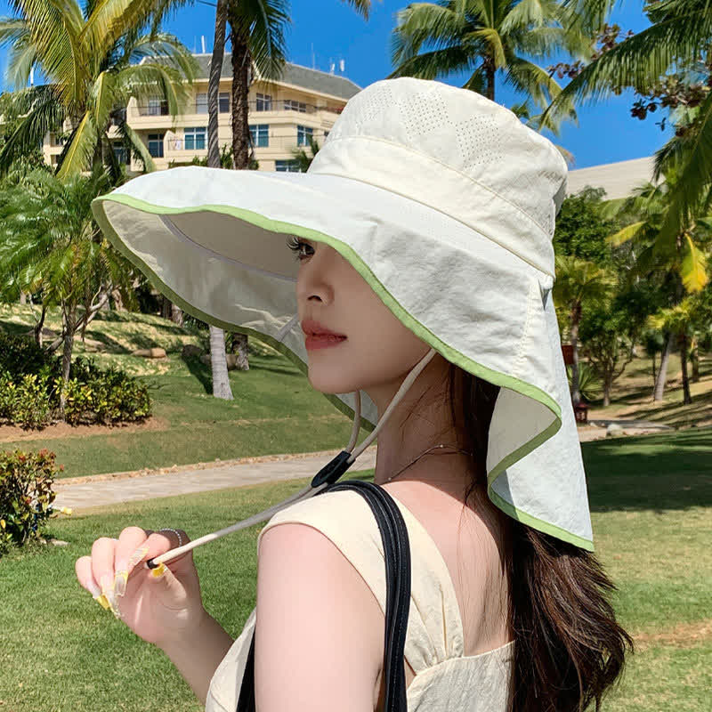 Plusock Wide Brim Sun Hat with Neck Flap - Beige - One Size - image 7