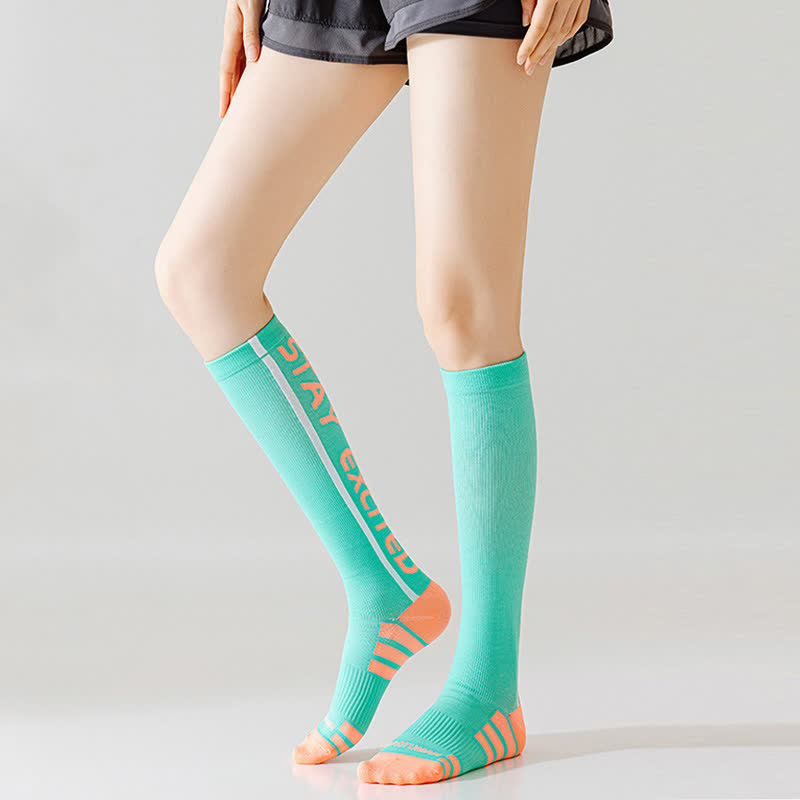 Plusock Bright Letter Print Compression Knee High Socks(4 Pairs)