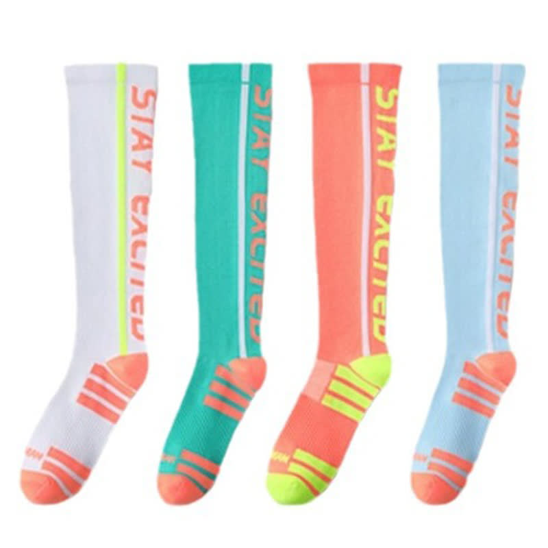 Plusock Bright Letter Print Compression Knee High Socks(4 Pairs)