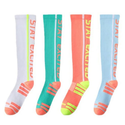 Plusock Bright Letter Print Compression Knee High Socks(4 Pairs)