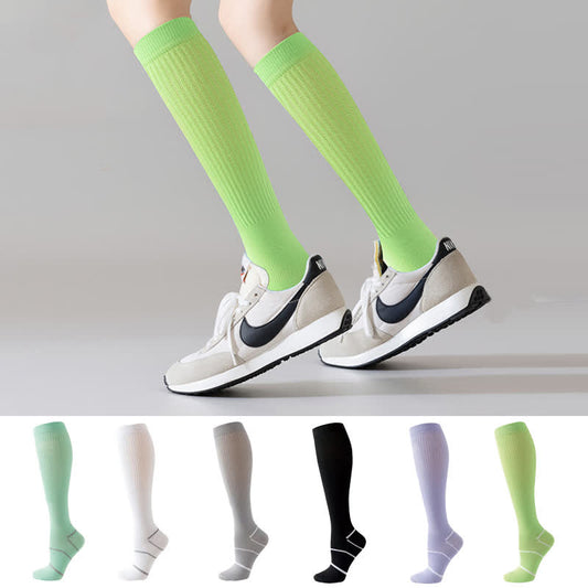 Solid Color Mesh Breathable Compression Knee High Socks(6 Pairs)