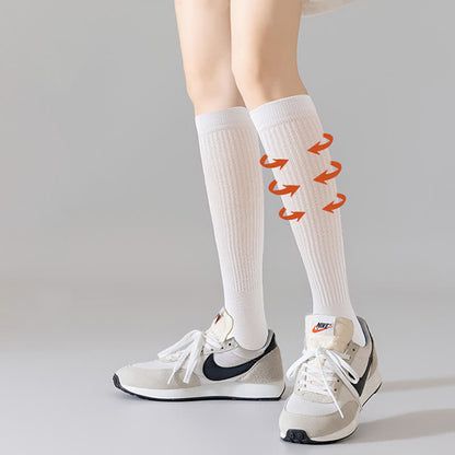 Solid Color Mesh Breathable Compression Knee High Socks(6 Pairs)