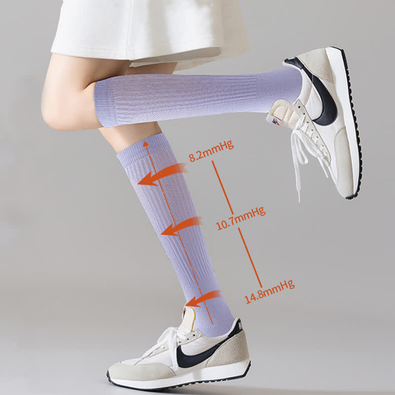 Solid Color Mesh Breathable Compression Knee High Socks(6 Pairs)