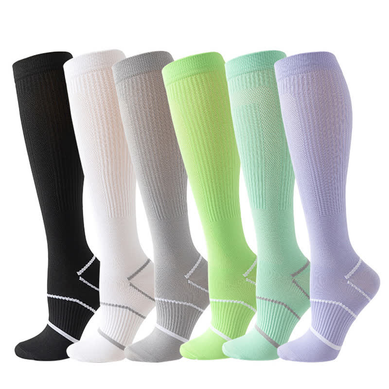 Solid Color Mesh Breathable Compression Knee High Socks(6 Pairs)