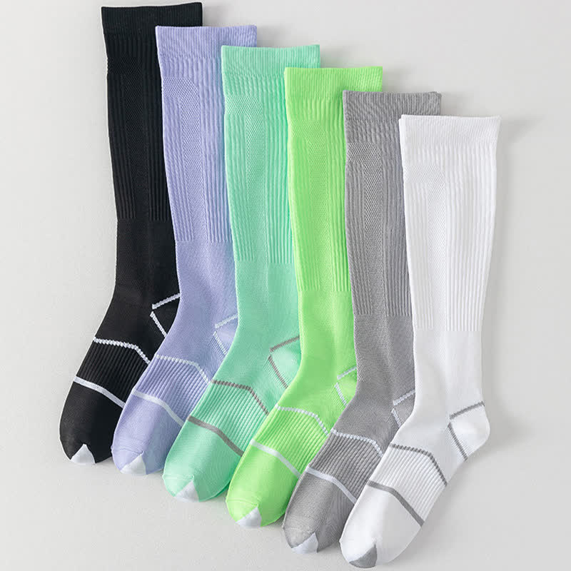 Solid Color Mesh Breathable Compression Knee High Socks(6 Pairs)