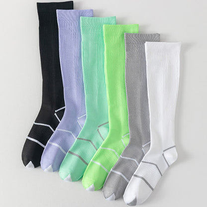 Solid Color Mesh Breathable Compression Knee High Socks(6 Pairs)