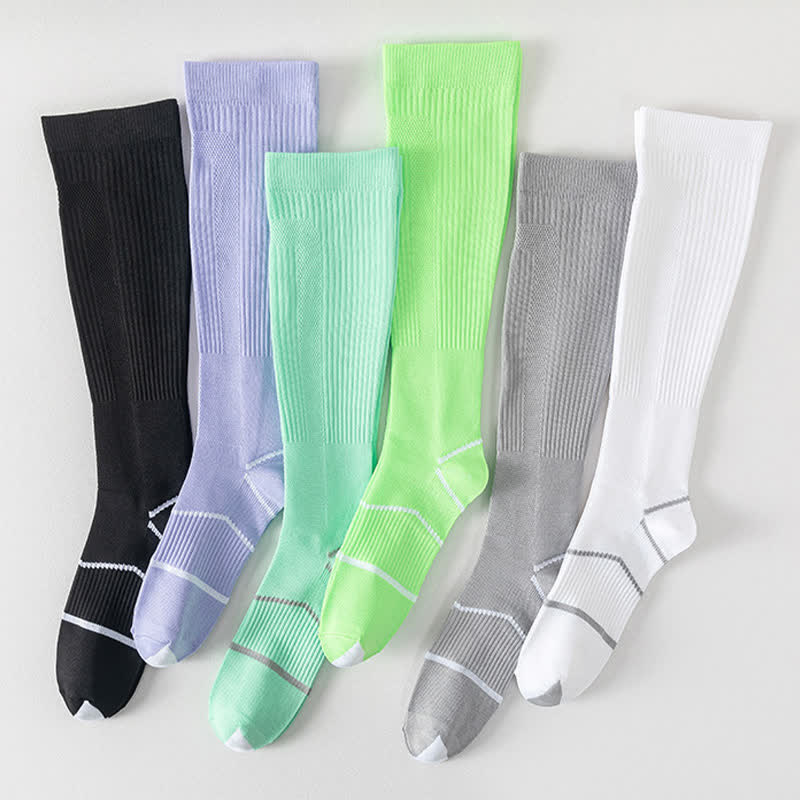 Solid Color Mesh Breathable Compression Knee High Socks(6 Pairs)