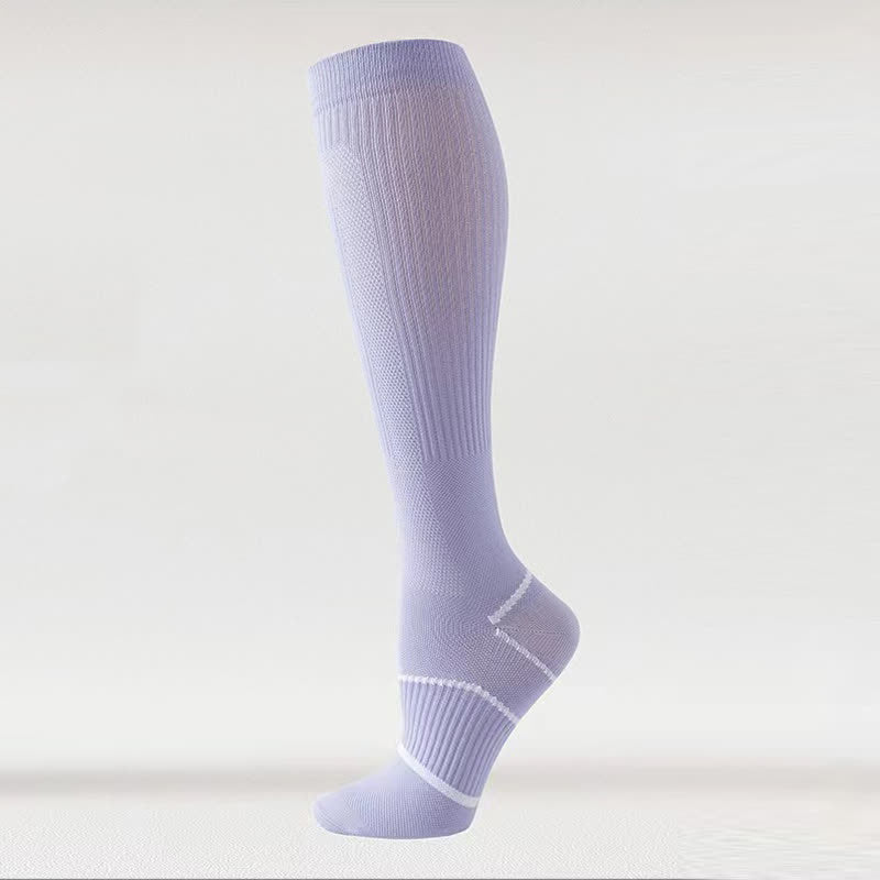 Plusock Solid Color Mesh Breathable Compression Knee High Socks(6 Pairs) - Purple - EU36-40(US3-7) - image 6