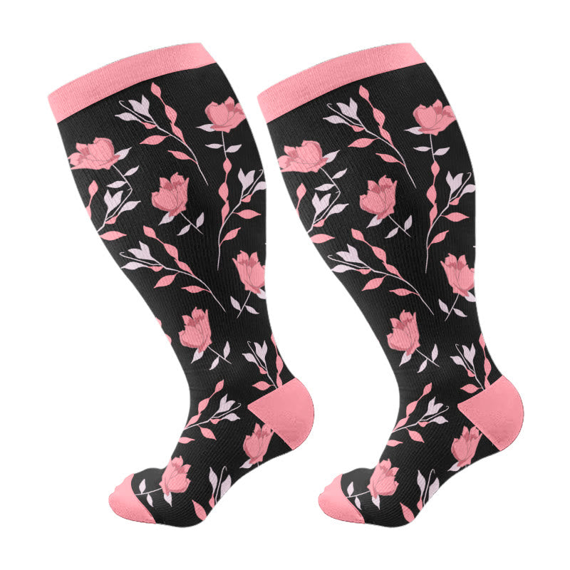 Plus Size Pink Flowers Compression Socks - image 7