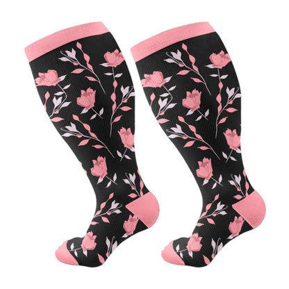Plus Size Pink Flowers Compression Socks - image 7