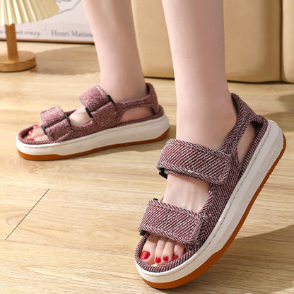 Breathable Non-Slip Linen Velcro Sandals