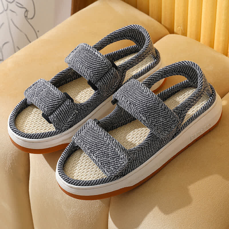 Plusock Breathable Non-Slip Linen Velcro Sandals - Grey - EU47-48(US11-12) - image 8