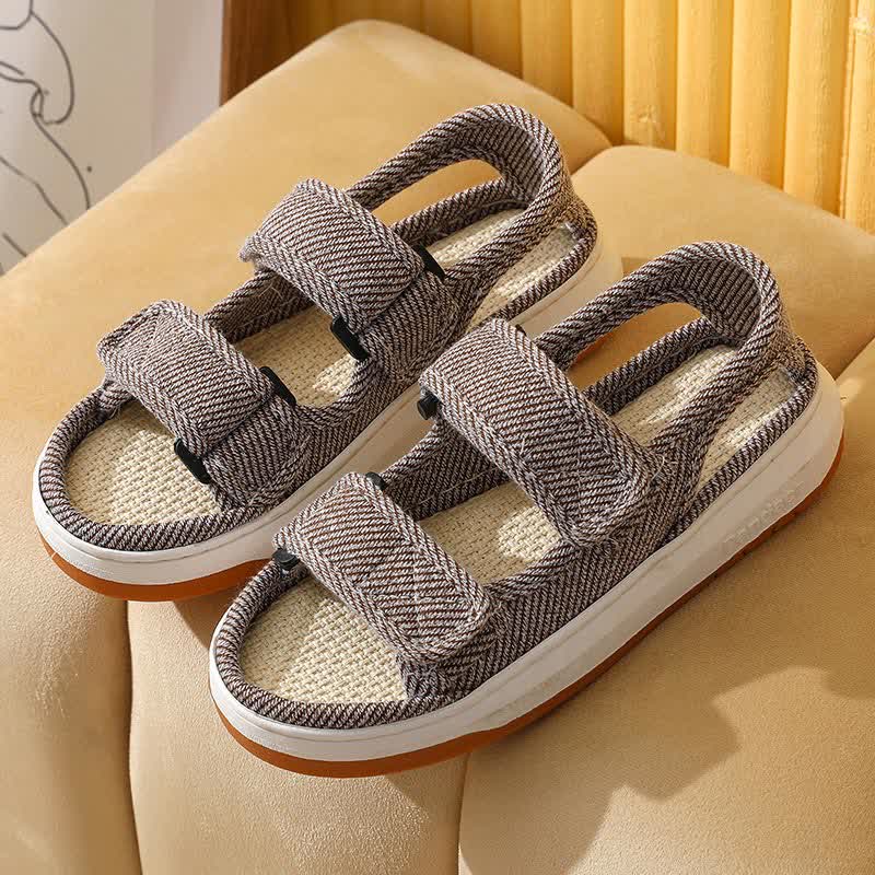 Plusock Breathable Non-Slip Linen Velcro Sandals - Brown - EU47-48(US11-12) - image 7