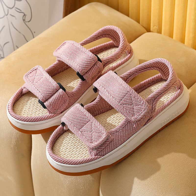 Plusock Breathable Non-Slip Linen Velcro Sandals - Pink - EU41-42(US6-7) - image 6