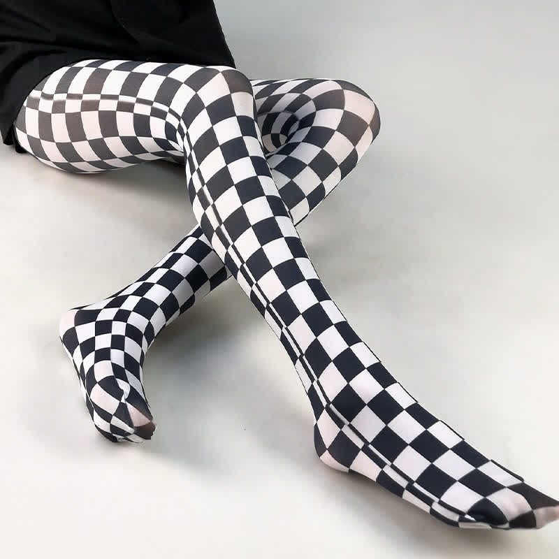 Vintage Plaid Heart Print Pantyhose