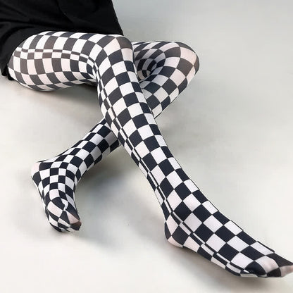 Vintage Plaid Heart Print Pantyhose