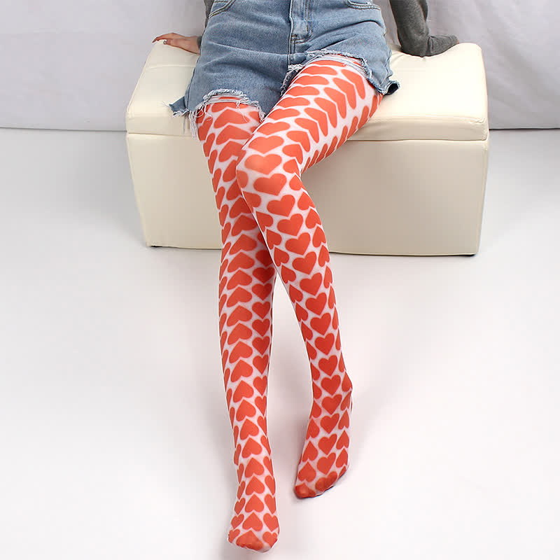 Vintage Plaid Heart Print Pantyhose