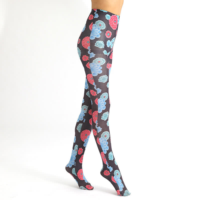 Vintage Floral Leopard Print Pantyhose