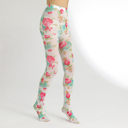 Vintage Floral Leopard Print Pantyhose