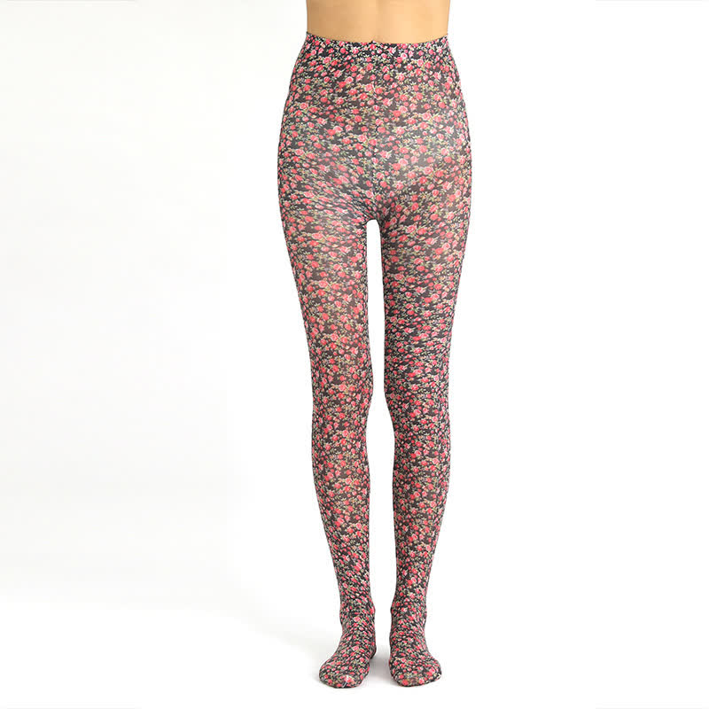 Vintage Floral Leopard Print Pantyhose