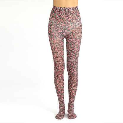 Vintage Floral Leopard Print Pantyhose