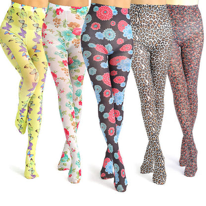 Vintage Floral Leopard Print Pantyhose