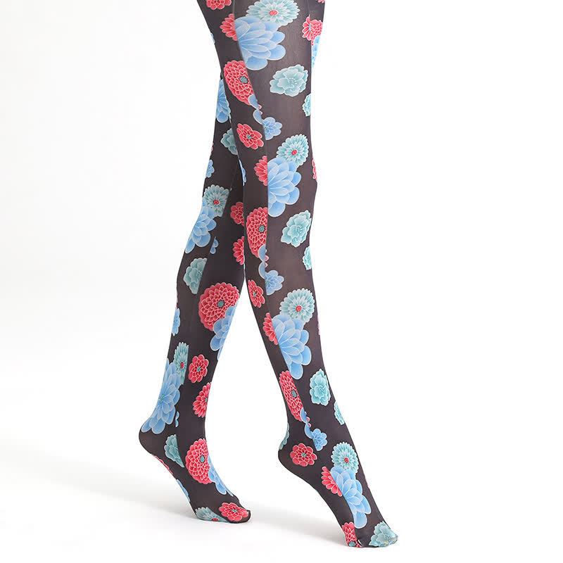 Vintage Floral Leopard Print Pantyhose