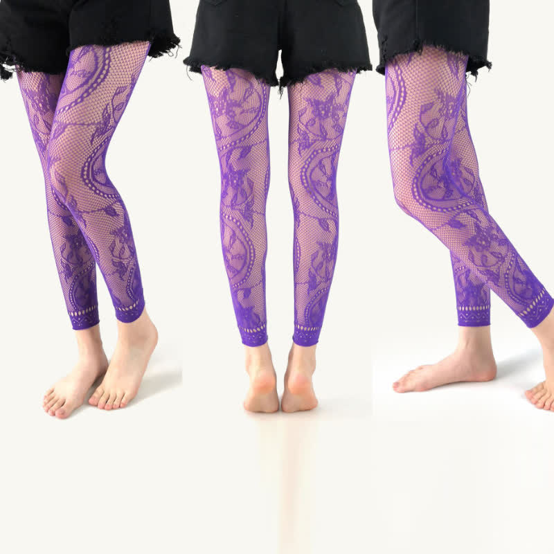 Plusock Plus Size Floral Footless Fishnet Pantyhose(2 Pairs)