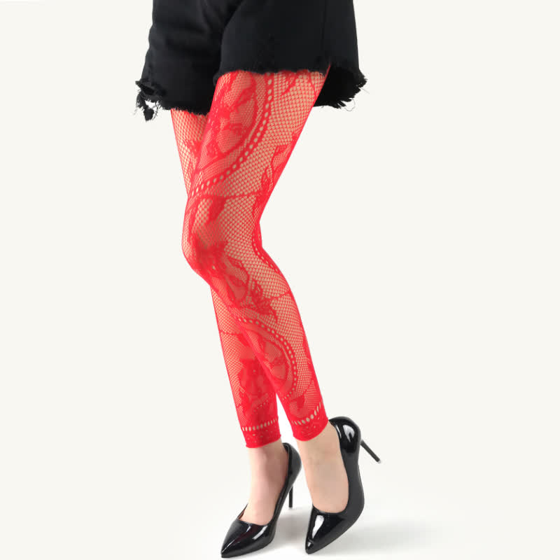 Plusock Plus Size Floral Footless Fishnet Pantyhose(2 Pairs)