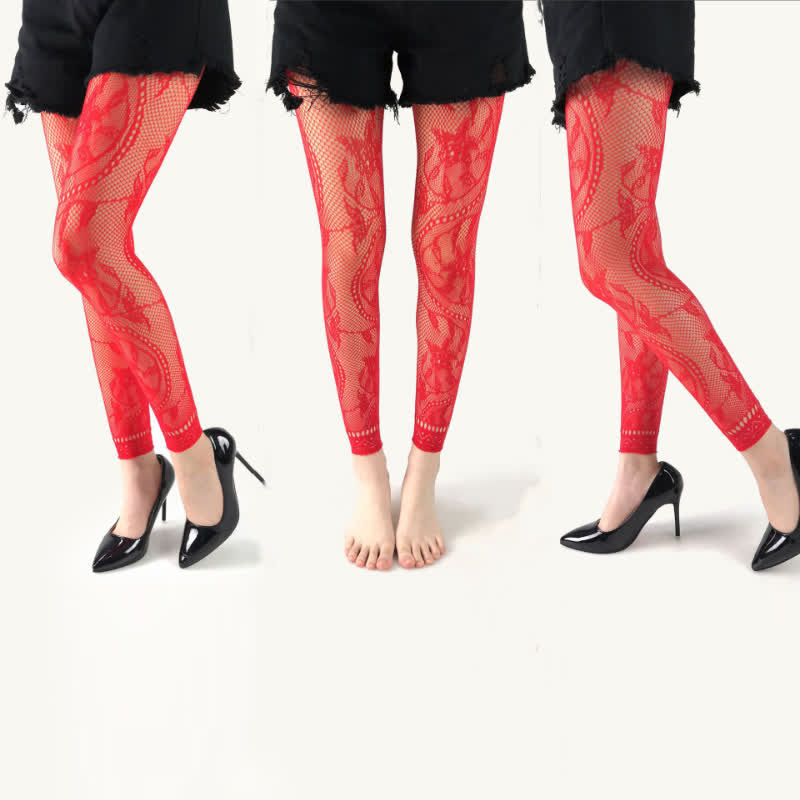 Plusock Plus Size Floral Footless Fishnet Pantyhose(2 Pairs)