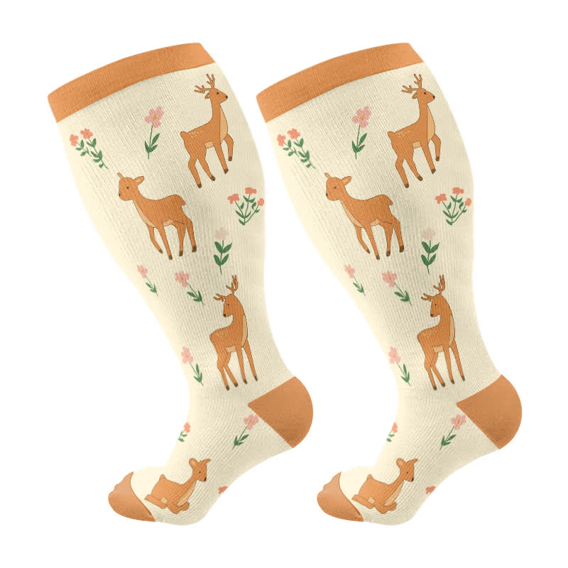 Plusock Plus Size Animal Floral Compression Socks - Yellow - 4XL - image 7