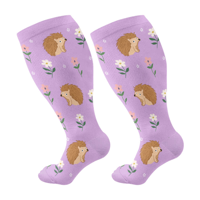 Plusock Plus Size Animal Floral Compression Socks - Purple - 4XL - image 6