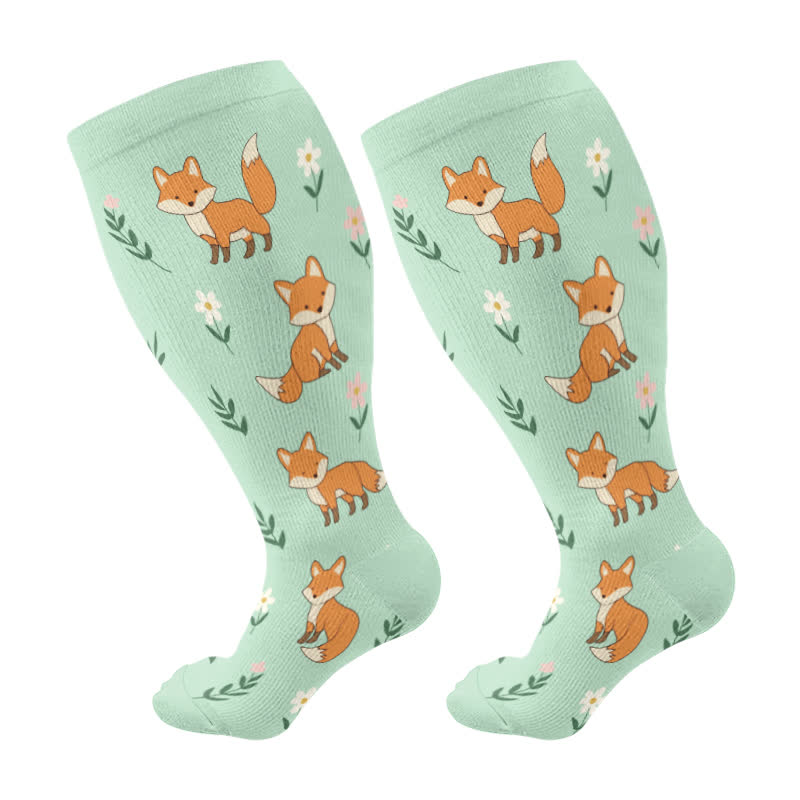 Plusock Plus Size Animal Floral Compression Socks - Green - 4XL - image 5