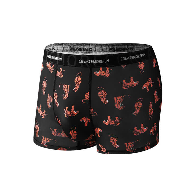 Tiger Print Men's Breathable Boxer Briefs(4 Packs)